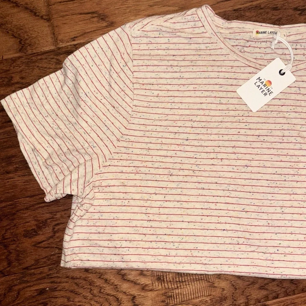 Marine Layer Classic Crew Tee Confetti Stripe Women’s Size Large NWT - Picture 2 of 8